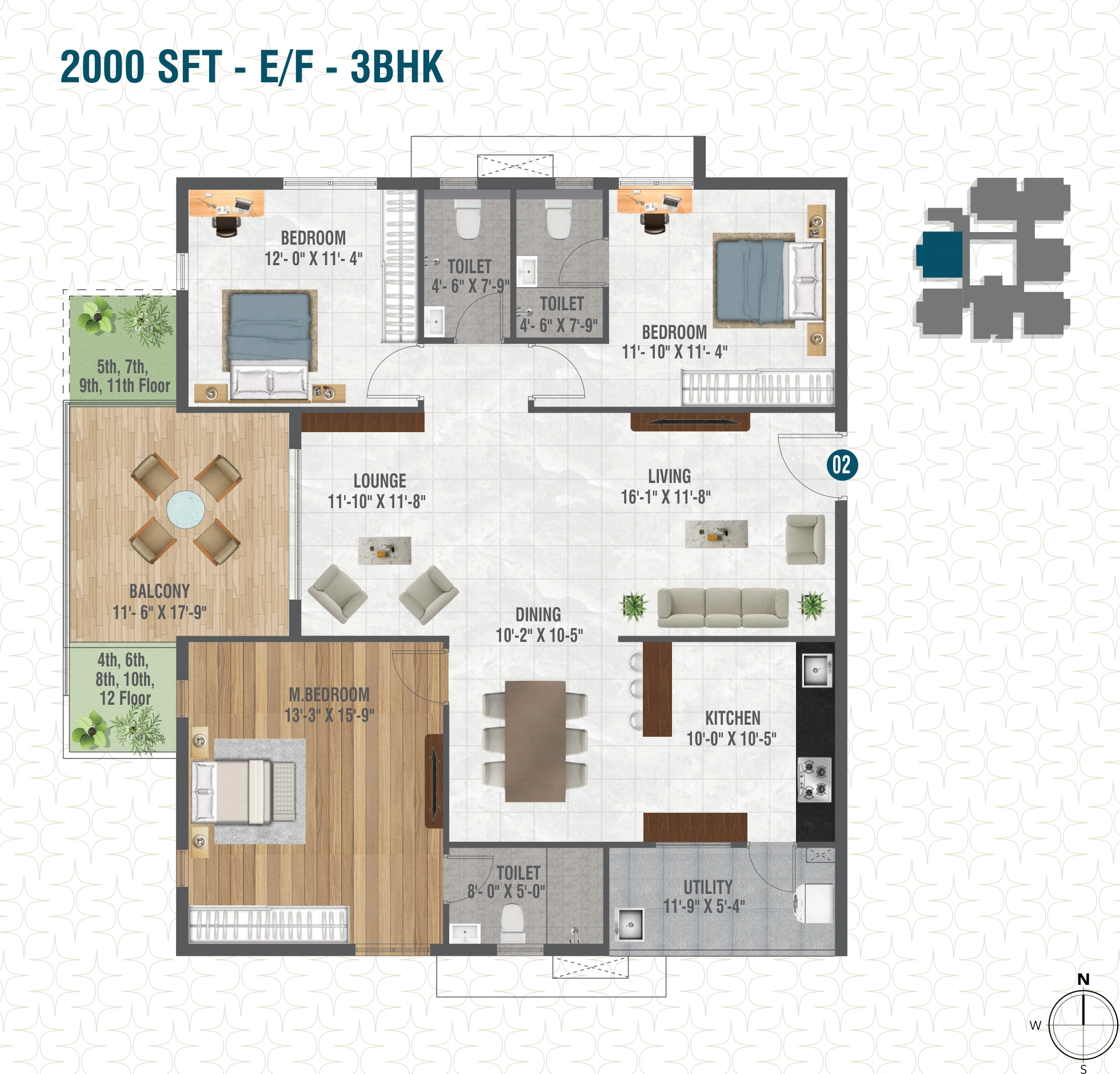 Flat 02 3 BHK 2000 SFT Floor Plan Risinia Scintilla
