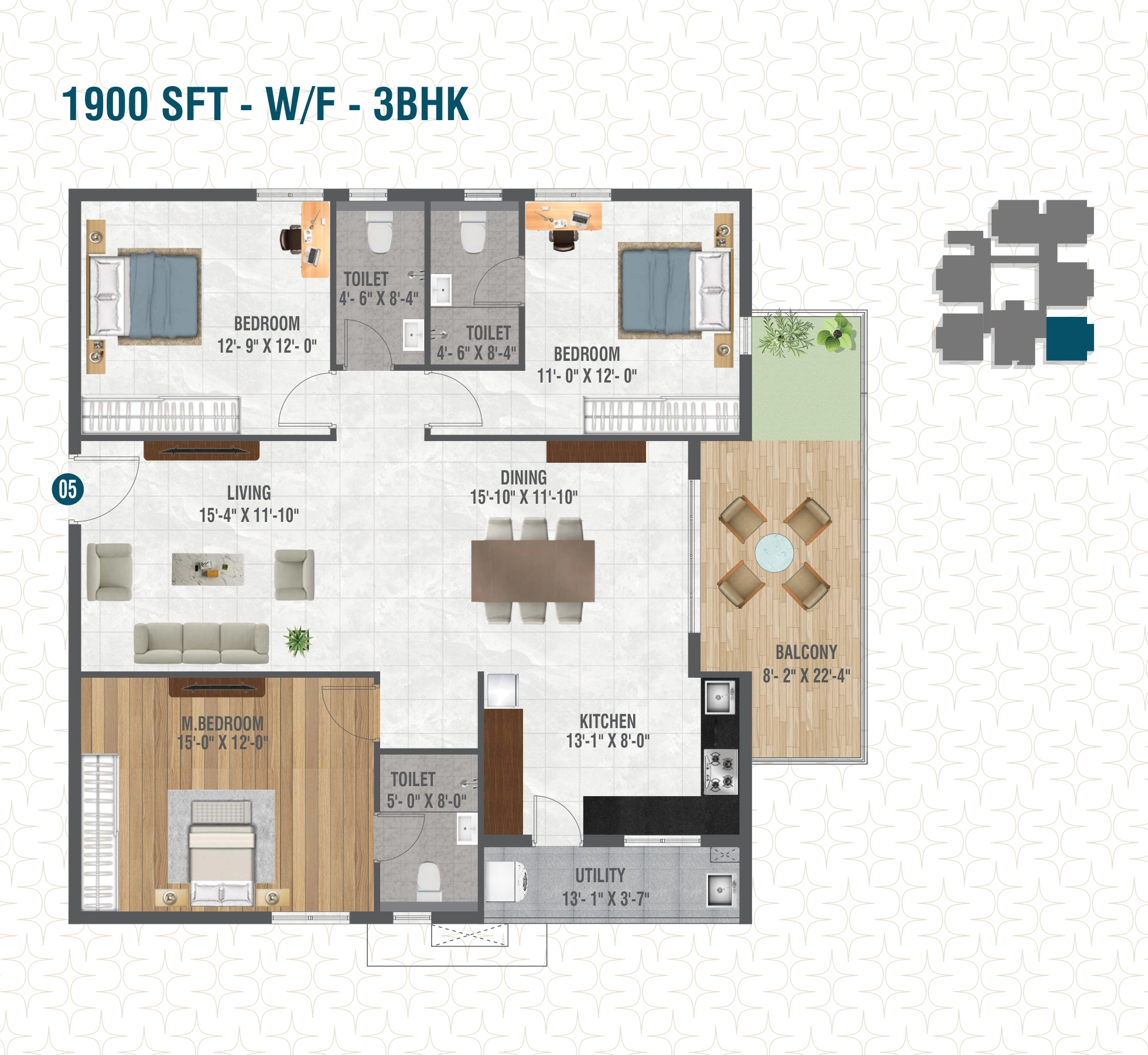 Flat 05 3 BHK 1900 SFT Floor Plan Risinia Scintilla