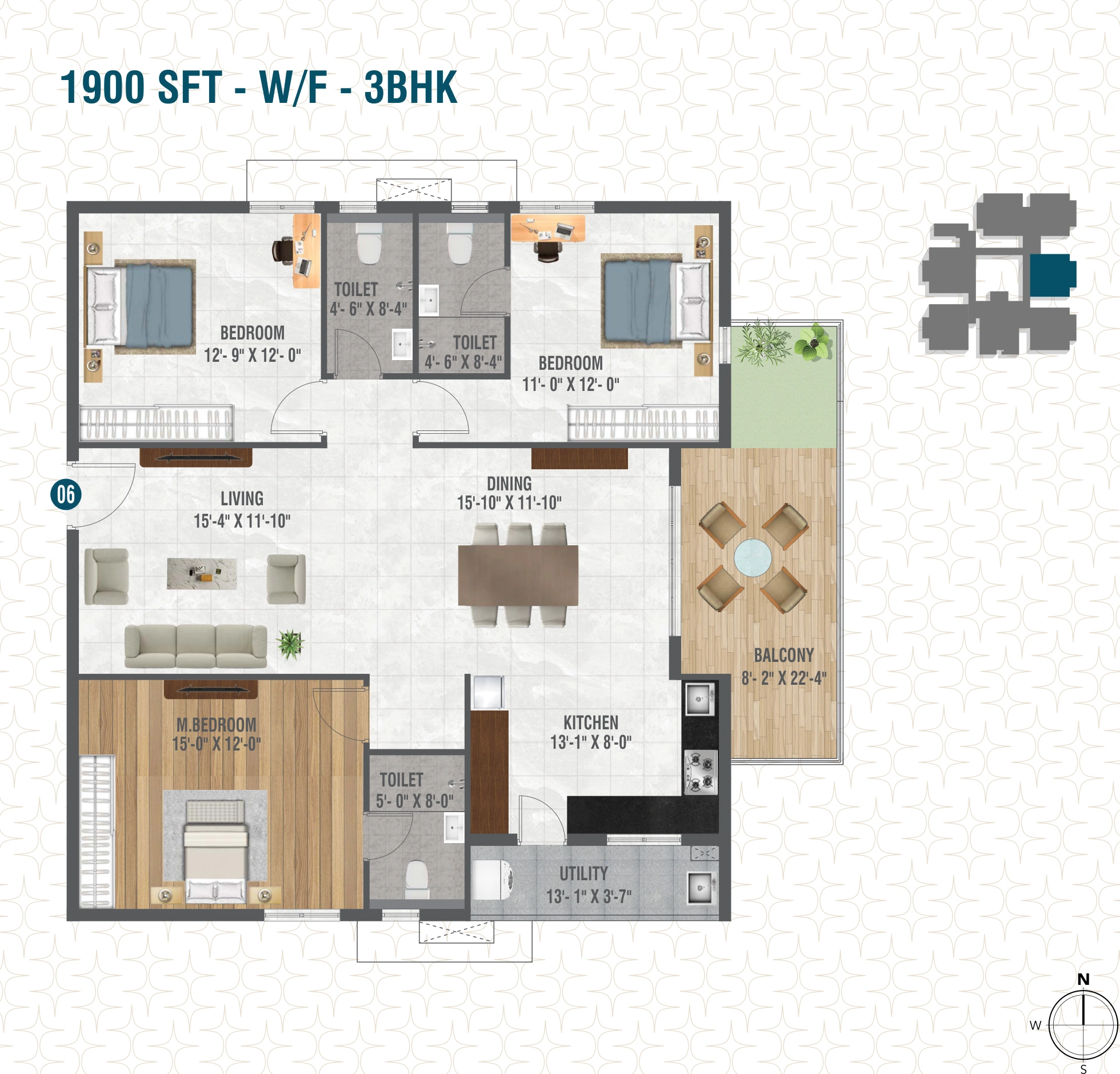 Flat 06 3 BHK 1900 SFT Floor Plan Risinia Scintilla